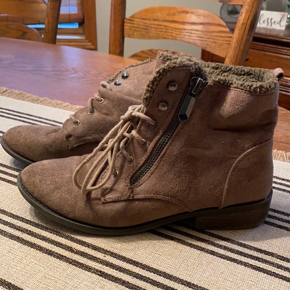 Brown combat style boots, size 10